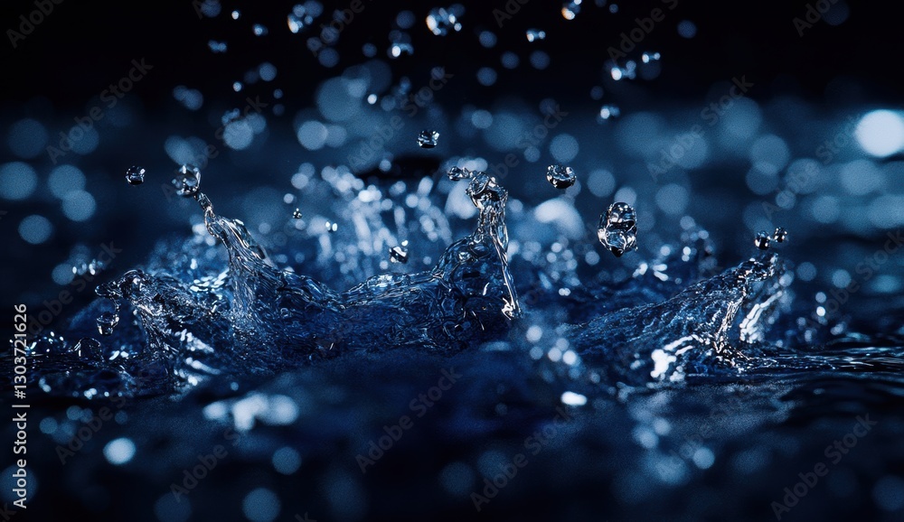 Poster stunning close-up of water droplets splashing on dark background capturing motion and vibrancy in a 