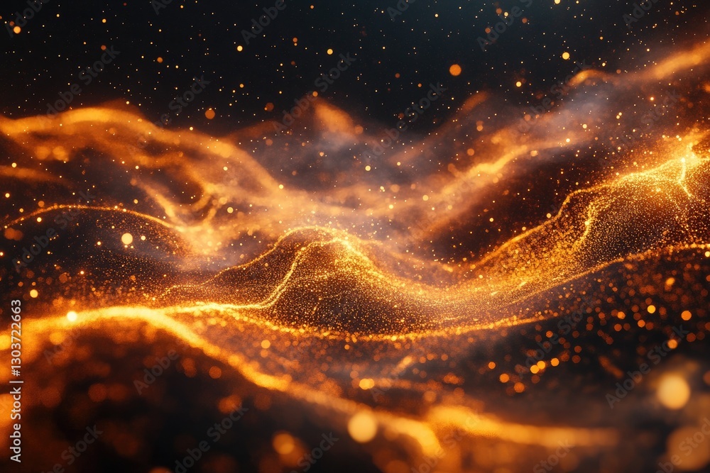 Aufkleber abstract golden particles flowing dynamically in dark space a mesmerizing digital art of glittering 