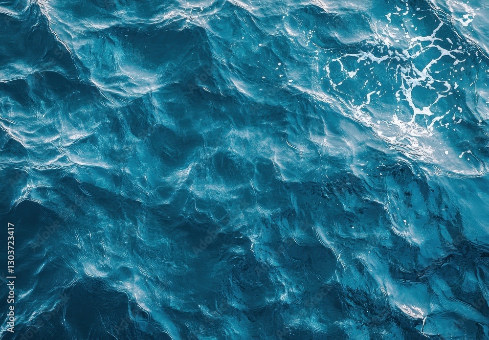 Poster tranquil ocean waves with sunlight reflections creating a beautiful pattern on the surface of deep b