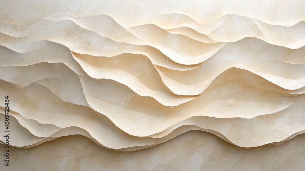 Poster abstract image depicting layers and textured undulating shapes in neutral hues
