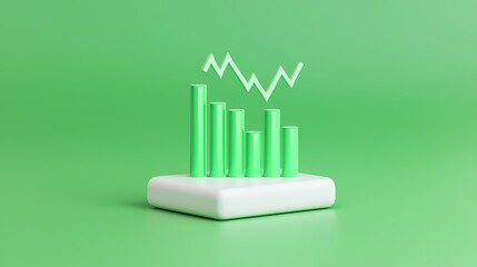 Green Background Stock Market Graph Illustrating Rising Trend with Vertical Bars and Arrow