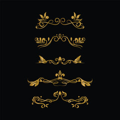 Gold ornament set on black background of decorative element graphic