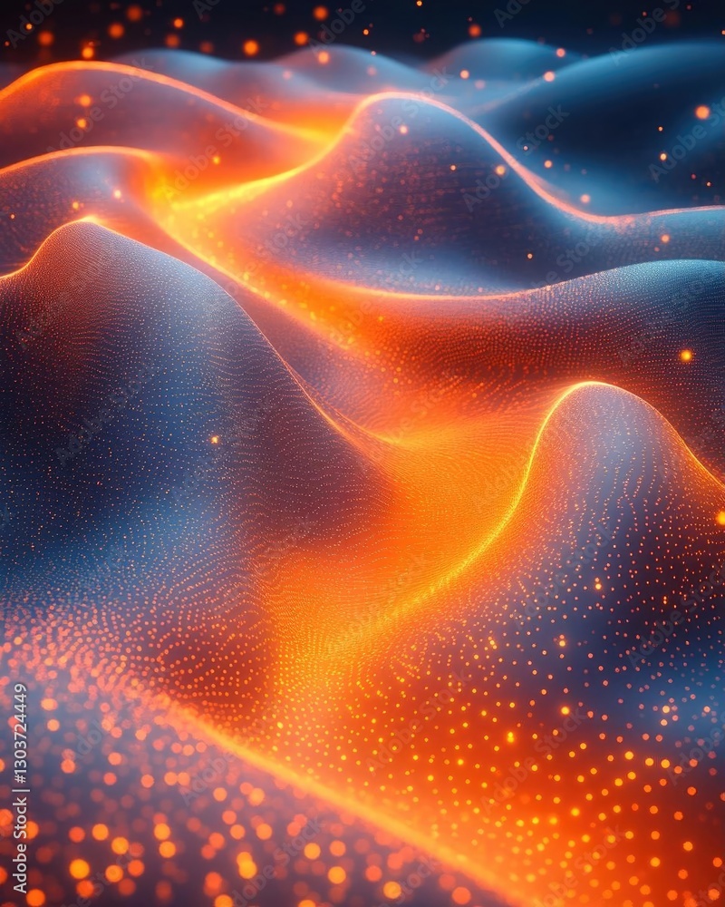 Poster abstract representation of glowing waves with dynamic textures and vibrant colors in a digital lands