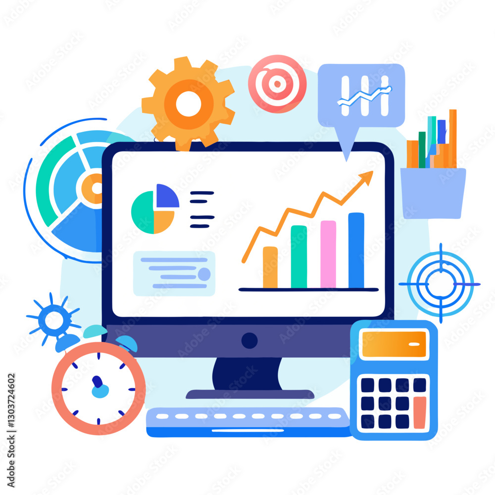 Poster a digital dashboard showcases key performance indicators with graphs, charts, and analytics tools to