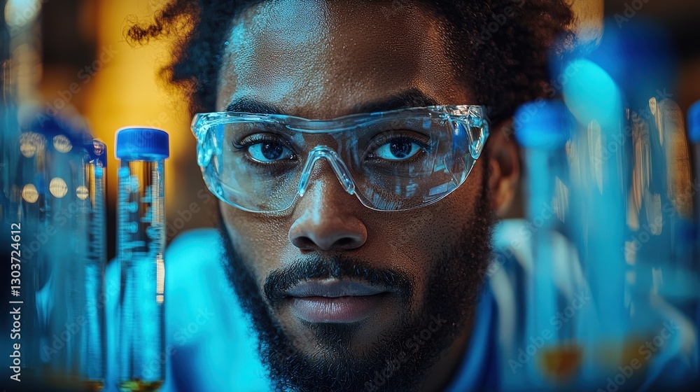 Aufkleber a scientist is staring directly at the viewer while working