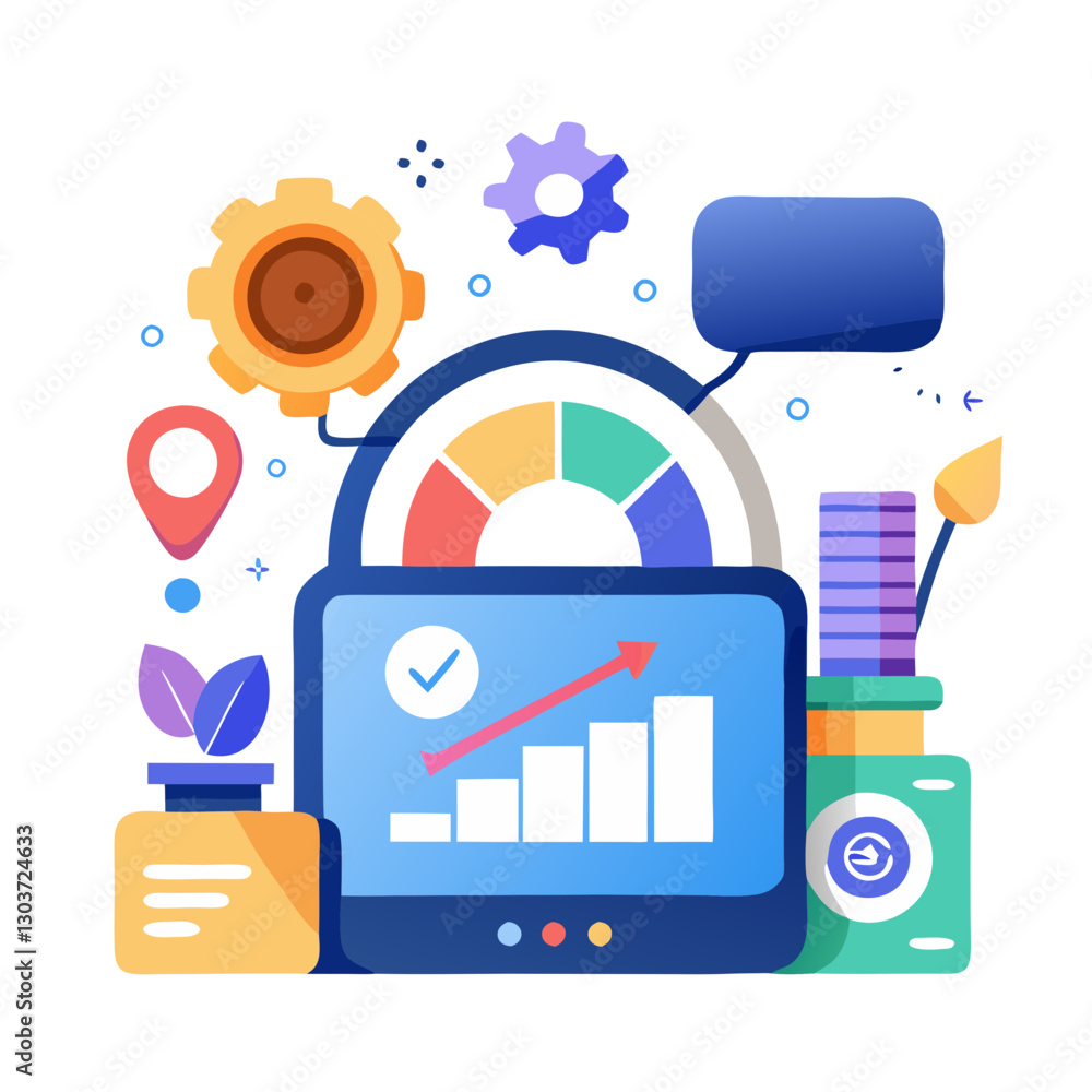 Poster a vibrant dashboard features glowing key performance indicators, interactive graphs, and actionable 