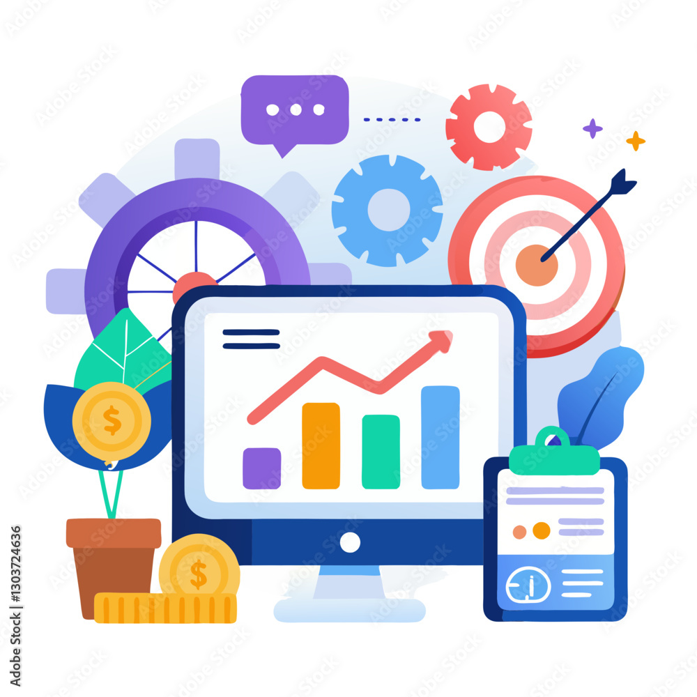 Poster a vibrant dashboard shows various key performance indicators, including graphs and charts, useful fo