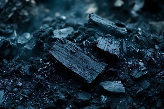 Charcoal Pieces, Pile, Close Up, Moody