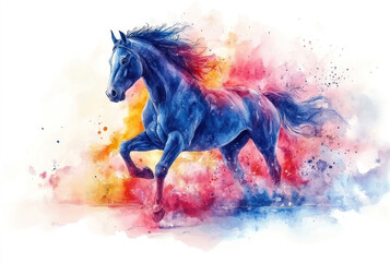 Obraz premium A magnificent running horse, executed in watercolor technique with vivid artistic effects. 