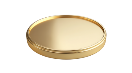 3D golden blank coin illustration with a smooth, round design and no inscriptions. Ideal for financial, gaming, or currency and graphic design. Isolated on transparent background.