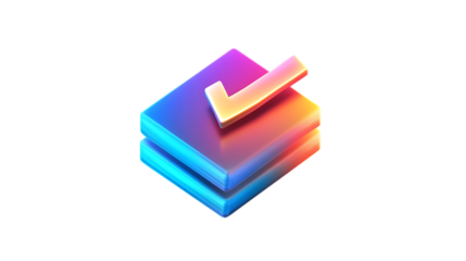 3D gradient checklist icon with holographic colors and a smooth, glowing surface. Ideal for digital projects, UI designs, and modern visual elements. Isolated on transparent background.