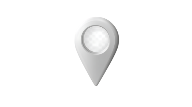 3D location pin icon in gray, used as a marker for geographic locations in maps and navigation apps. Suitable for various digital platforms. Isolated on transparent background. - Powered by Adobe