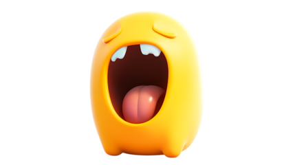 A 3D illustration of a character yawning, depicting a sleepy expression, designed in a cute and exaggerated cartoon style, highlighting fatigue and tiredness. Isolated on transparent background.