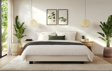 serene sleep environment with calming color palette and plants