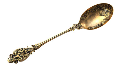 Antique Golden Spoon with Patina Finish showcasing intricate detailing and a luxurious golden hue....