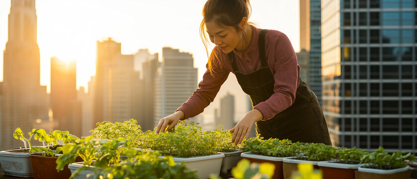 Ideal for urban gardening content or eco-friendly city living initiatives