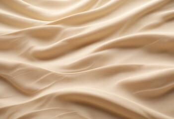 Naklejka premium Beige Fabric Waves Texture. Soft Drapes Smoothness And Gentle Ripples. Natural Light Reflections. Elegance And Tranquility. Close-up Perspective Of The Delicate Weave. Beautiful Material.
