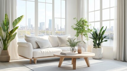 Modern living room with city view