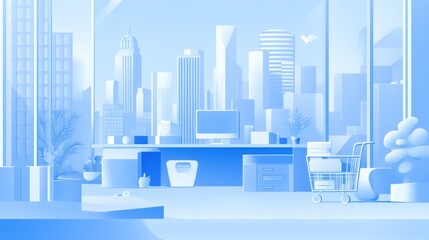 Naklejka premium Modern office with city view, interior. Possible stock photo use
