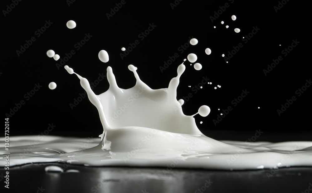 Poster captivating high-speed splash of milk on black background showcasing fluid motion and textures in a 