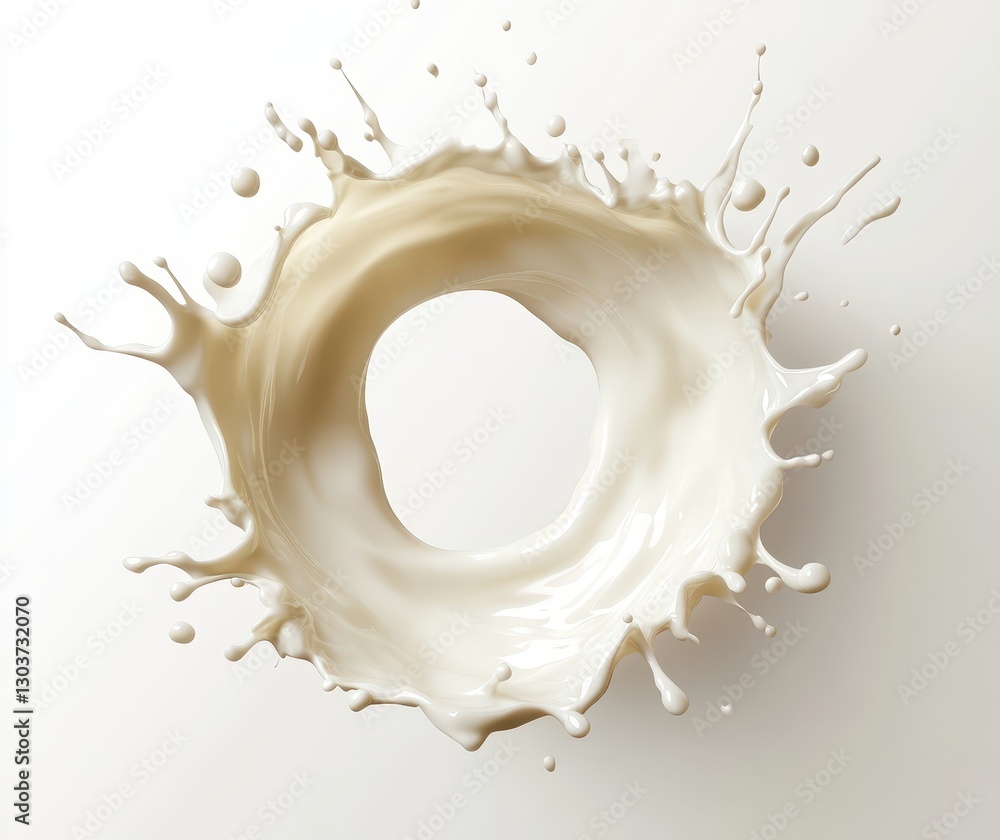 Poster captivating splash of creamy liquid creating an elegant circular shape against a light background fo