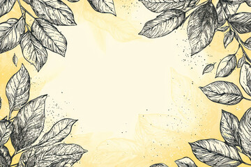 A Hand drawn leaf border with sunny summer meadow background, perfect for text