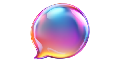 Iridescent 3D Speech Bubble Icon in Gradient Colors. Perfect for Chat, Communication, and Messaging Elements in Digital Design. Isolated on transparent background.