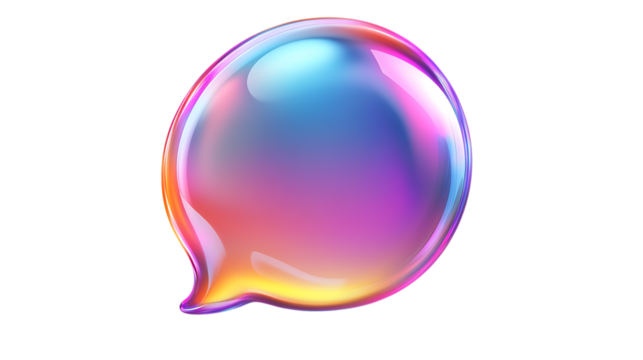 Iridescent 3D Speech Bubble Icon in Gradient Colors. Perfect for Chat, Communication, and Messaging Elements in Digital Design. Isolated on transparent background.
