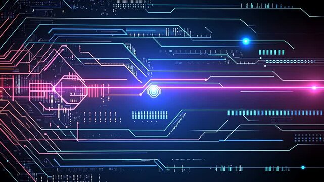 Futuristic Technology Circuit Board Animation with High-Speed Data Transfer Effect