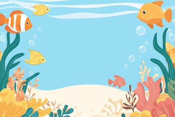 Fototapeta premium A Colorful marine animals swim in vibrant underwater scene with coral