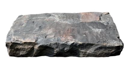 Natural stone slab featuring a rough texture and rectangular shape, ideal for landscaping and construction applications. Isolated on transparent background.