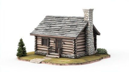 Miniature log cabin model on display