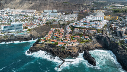 Aerial view of luxury villas in Los Gigantes, a resort town located on the west coast of Tenerife in the Canary Islands, Spain