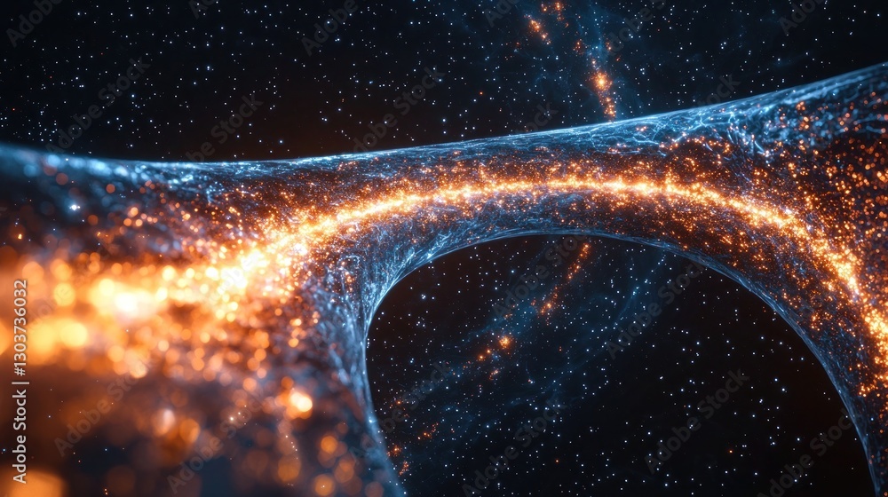 Poster cosmic vortex with glowing particles in deep space environment