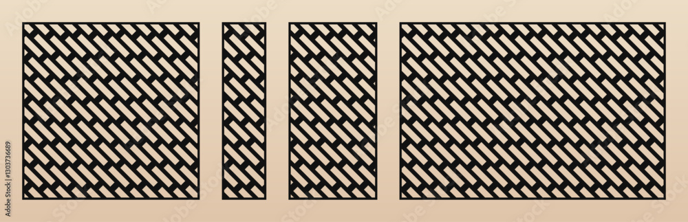 Poster laser cut panels set. vector template with abstract geometric pattern, paving stones texture, brick 