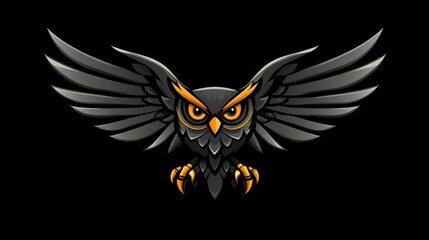 Fototapeta premium Powerful Owl Emblem, Bold Graphic Design, Black Background, Stock Image
