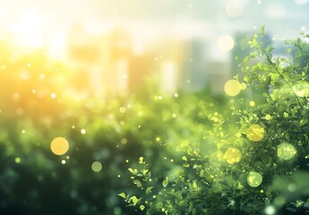 Obraz premium Sunlit Green Leaves and Soft Bokeh Background