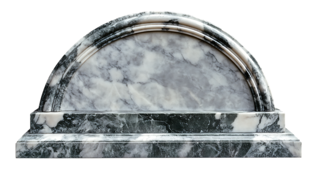 Side View Of Elegant Marble Headstone, showcasing a polished surface and arch top design, ideal for dignified memorials. Isolated on transparent background.