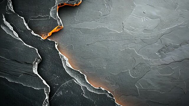 Textured surface with cracks and orange highlights, showcasing natural erosion patterns