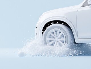 Naklejka premium White SUV splashing through foam on a light blue background, showcasing a dynamic scene