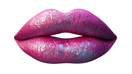 Vibrant 3D illustration of pink lips with detailed texture and shading. Lips are stylized, showcasing gradient of pink shades and lifelike, textured surface. Isolated on transparent background.
