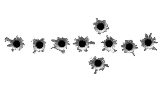 set of bullet holes PNG, collection of bullet holes, cracked surface, fragmentation pattern, hole effect