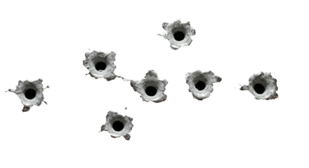 bullet holes isolated on transparent background, cutout, round, fire, mark, hole pattern, hole texture, explosion