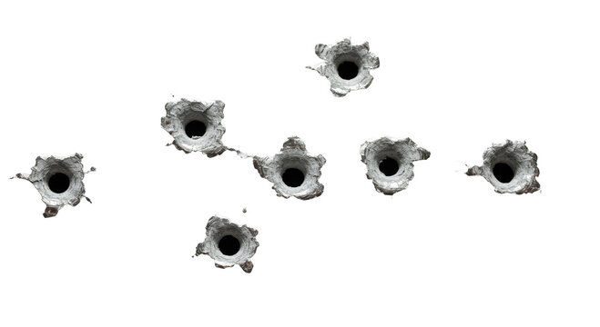 bullet holes isolated on transparent background, cutout, round, fire, mark, hole pattern, hole texture, explosion