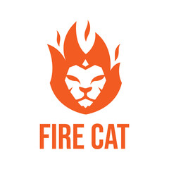 fire cat flat minimalist logo design