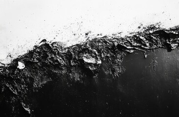 Abstract black and white wave texture, aerial view of water, icy background