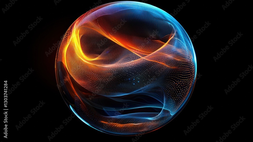 Poster abstract colorful sphere with wavy patterns in dark background