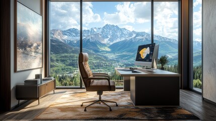 Fototapeta premium Modern office with mountain view (2)