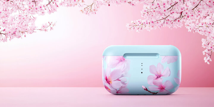 Customizable wireless headphone case with a colorful pattern. Design and personalization of plastic headphone case.