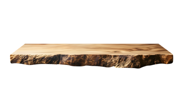 Wooden shelf with a minimalist design, offering clean lines and a functional style, suitable for modern interiors or storage solutions. Isolated on transparent background.